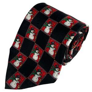 Hallmark Snowman Holiday Novelty Harlequin Checkerboard Silk Necktie 60x4